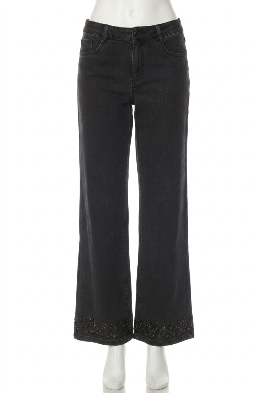 NEW JOSEPH RIBKOFF embellished wide leg jeans in charcoal grey